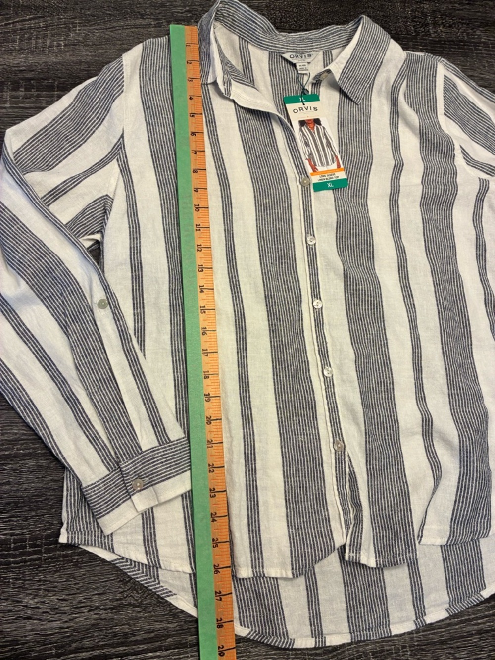🌿 Orvis Linen Blend Button Down Shirt XL Striped Roll Tab Sleeve NWT - Picture 13 of 13